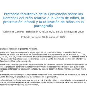 Protocolo Relativo a la Venta de Niños, la Prostitución Infantil y Utilización en Pornografía
