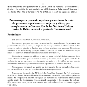 Protocolo para Prevenir y Sancionar la Trata de Mujeres y NNA